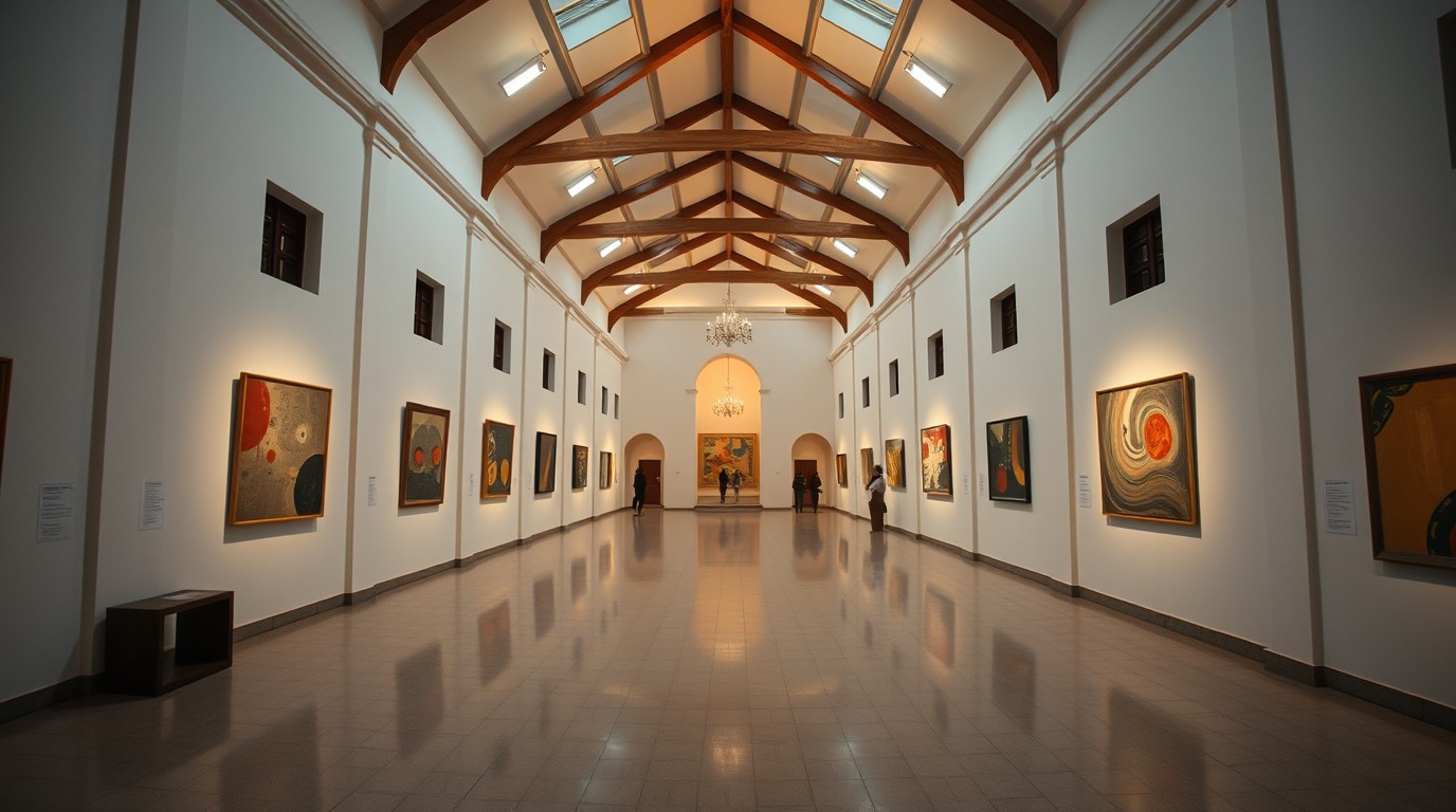 Salas del museo MACAAM en Morelia con obras contemporáneas y vigas restauradas